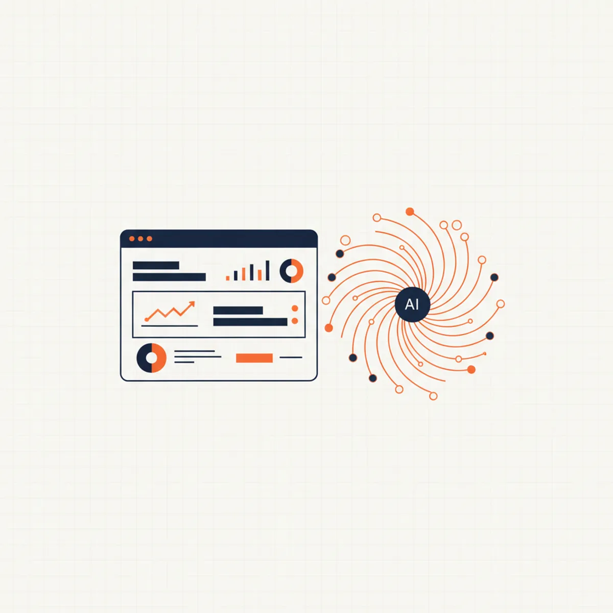 A digital representation of an ecommerce dashboard being analyzed by an AI neural network.