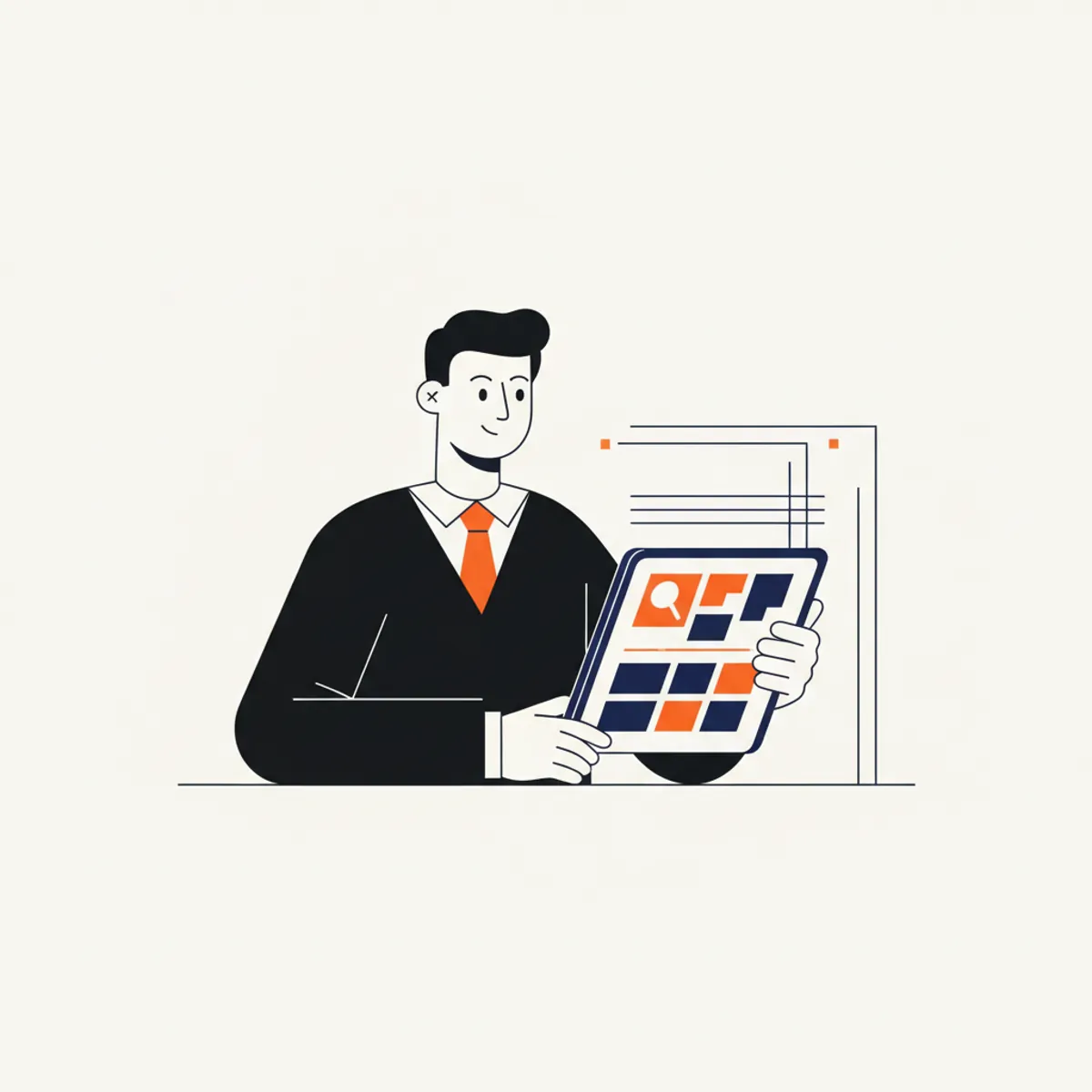 A financial advisor reviewing AI-generated search results on a tablet.