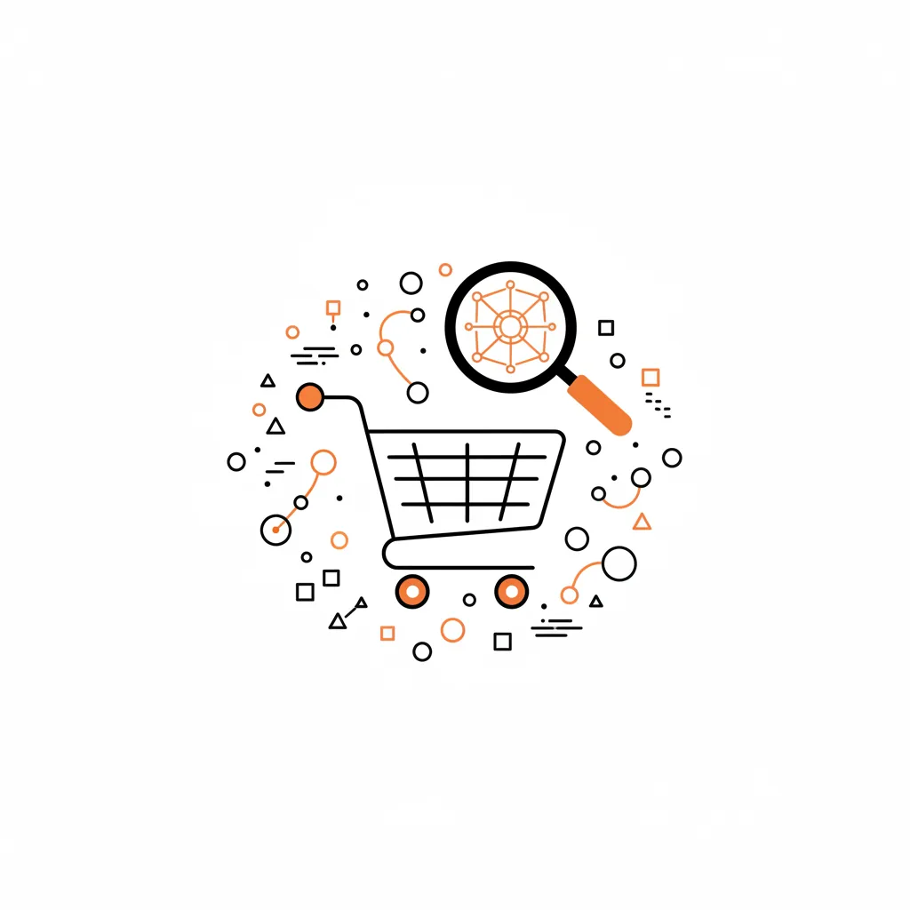 An abstract illustration of a digital storefront being analyzed by an artificial intelligence interface.