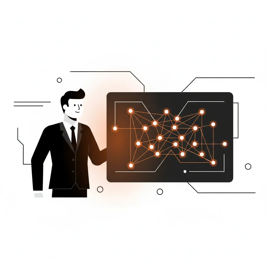 Modern vector illustration of a financial advisor interacting with a digital interface representing AI answer engines.