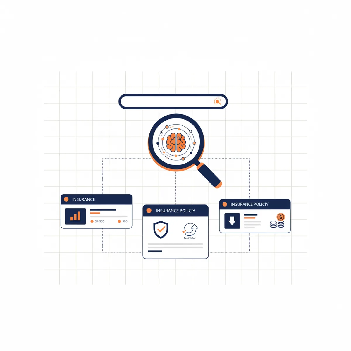 Digital visualization of AI search engine providing insurance quotes and policy comparisons