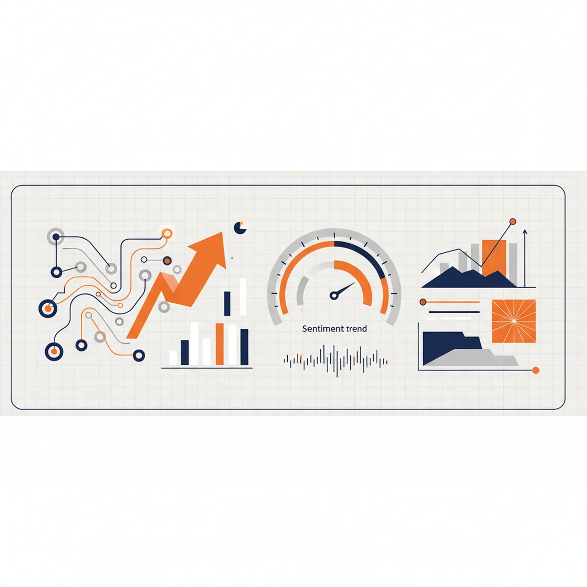 A futuristic data visualization dashboard showing AI search engine citation metrics and sentiment trends for a global brand.