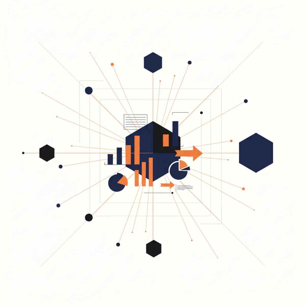 Abstract visualization of AI data nodes connecting to brand visibility metrics