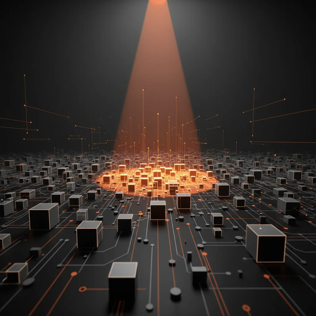 A modern digital interface showing AI algorithms analyzing and ranking various content sources.