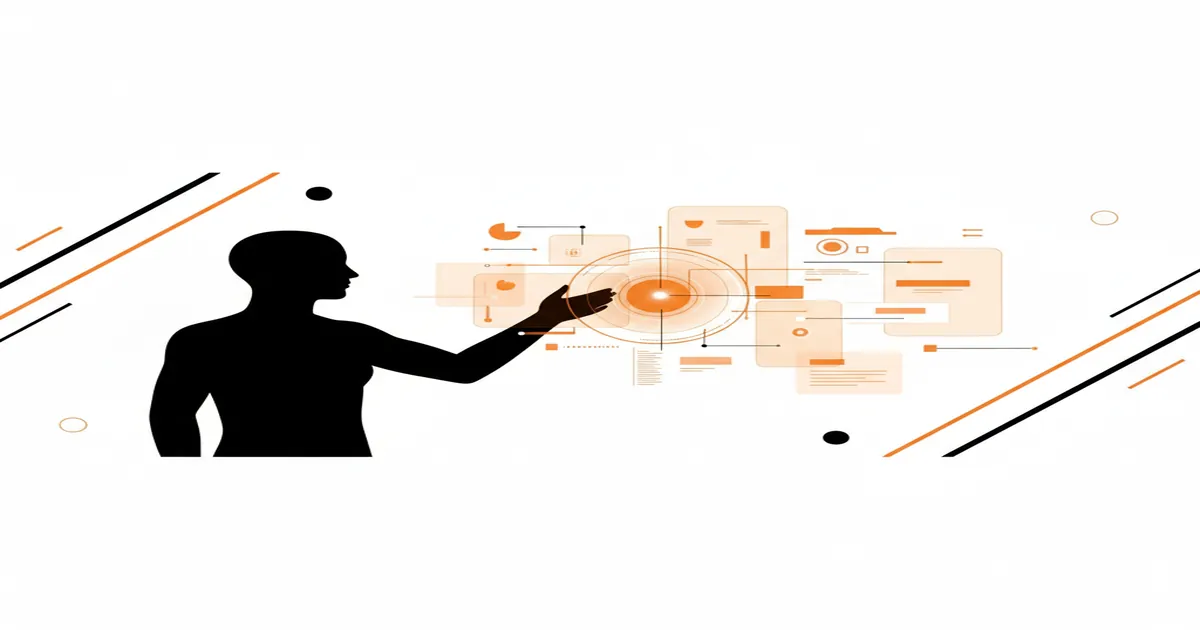 A clean, modern illustration showing a user interacting with a conversational AI interface and receiving a verified answer.