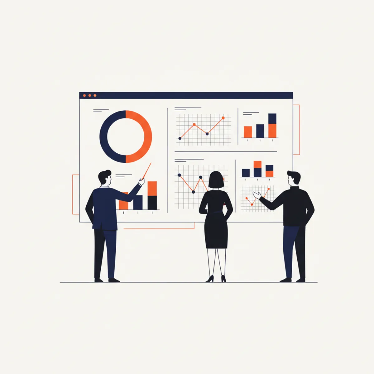 Enterprise executives reviewing AI search performance metrics on a digital dashboard