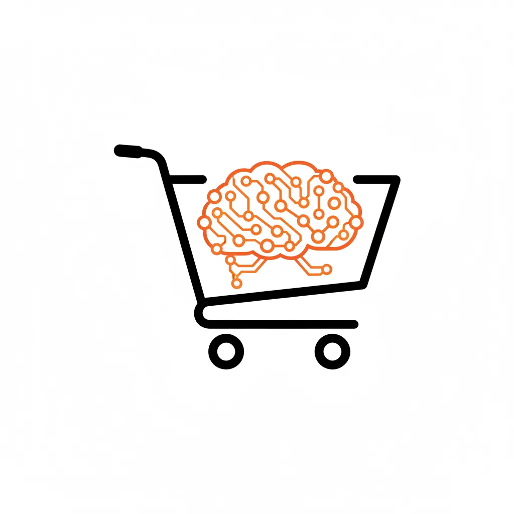 An illustration of a digital storefront being analyzed by an AI brain, representing AEO tools for ecommerce.