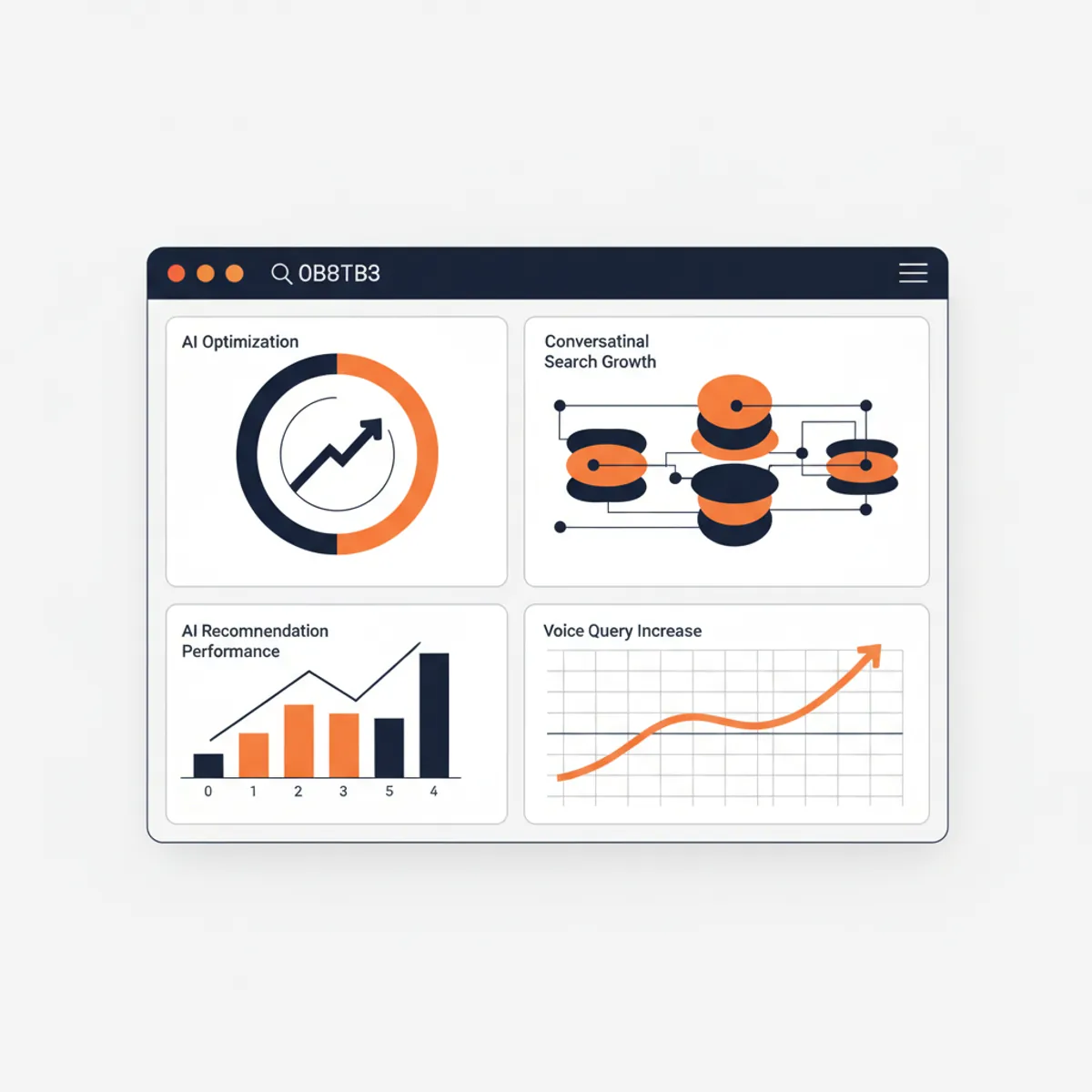 Modern Shopify dashboard showing AI optimization metrics and conversational search growth.