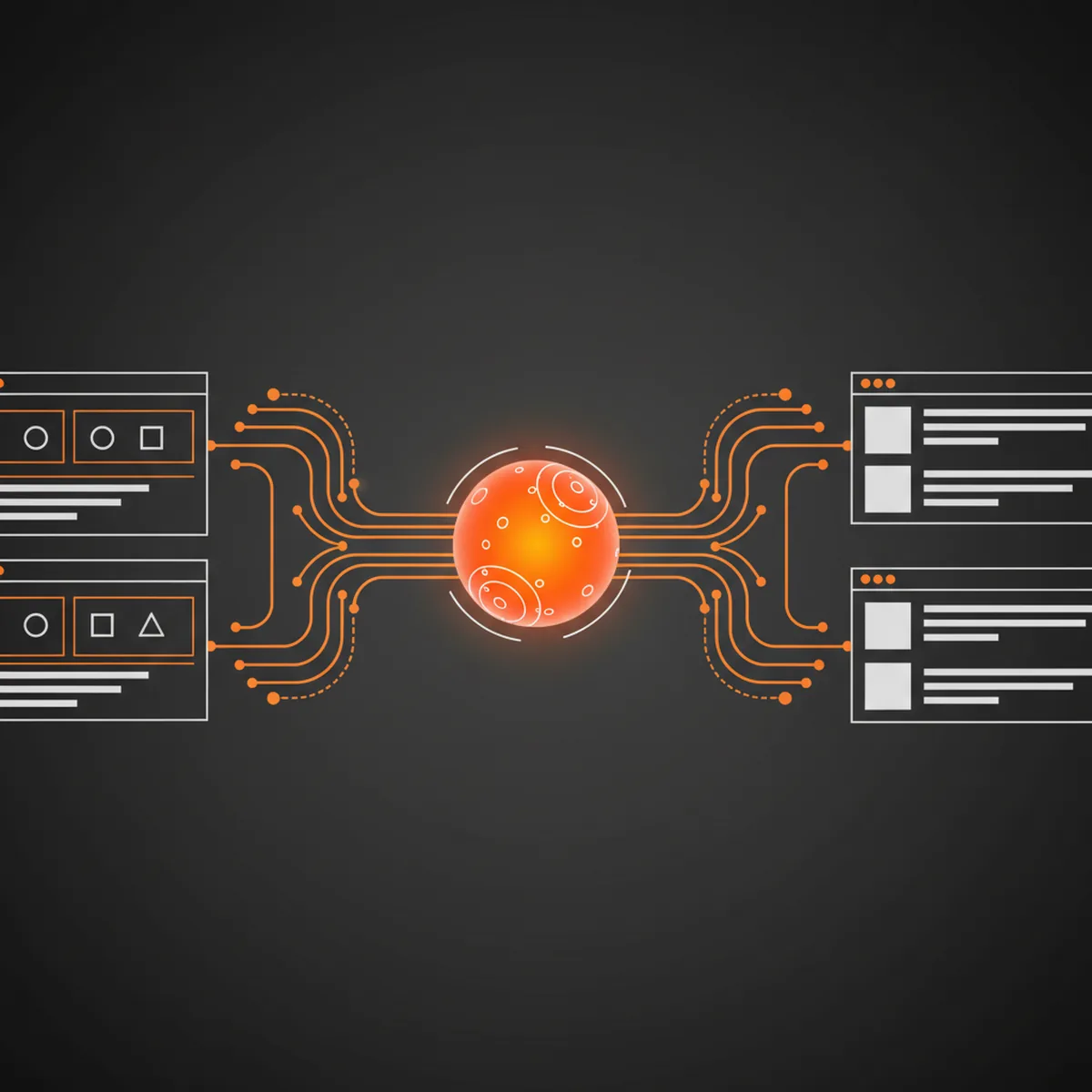 A clean, professional illustration of a digital network connecting a website to an AI brain icon.