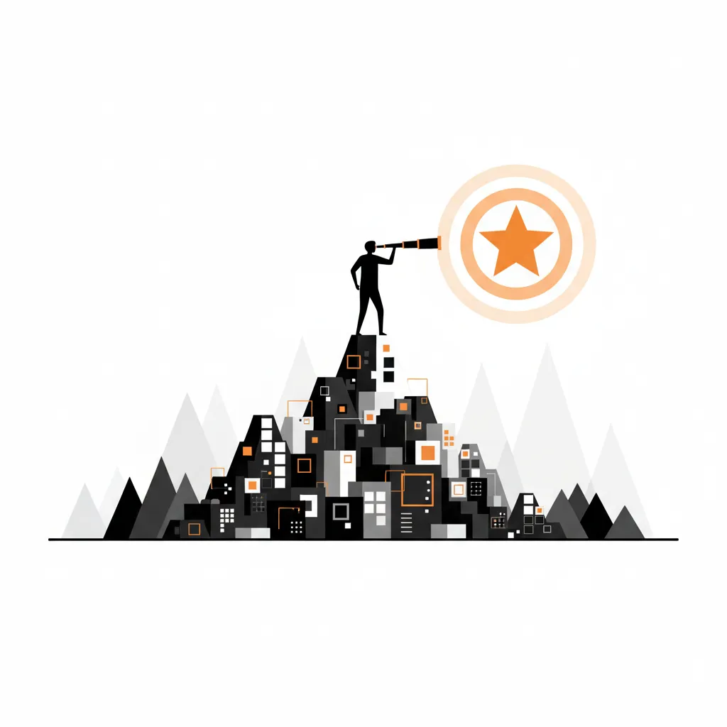A professional illustration showing a brand reaching the top of an AI search citation list.
