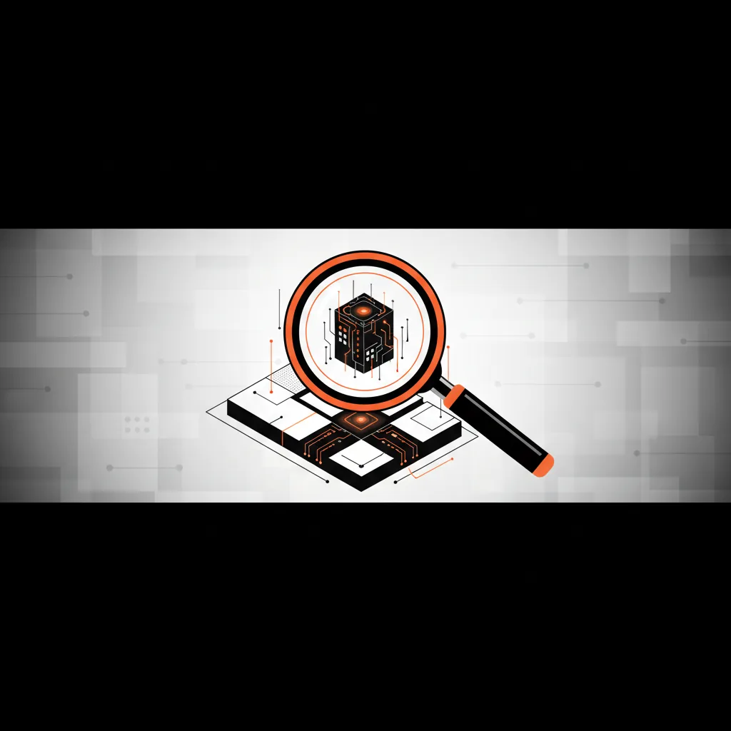 A clean, minimal illustration of an AI agent filtering through data blocks.