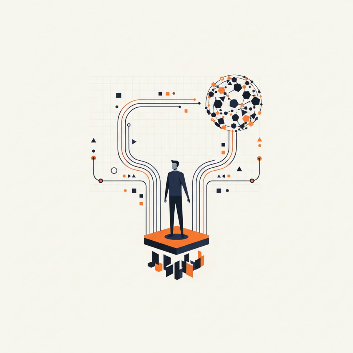 A futuristic digital landscape representing the intersection of founders, data streams, and AI search engines.