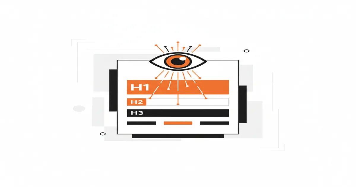 A modern minimalist illustration showing a structured website layout being scanned by an AI lens.