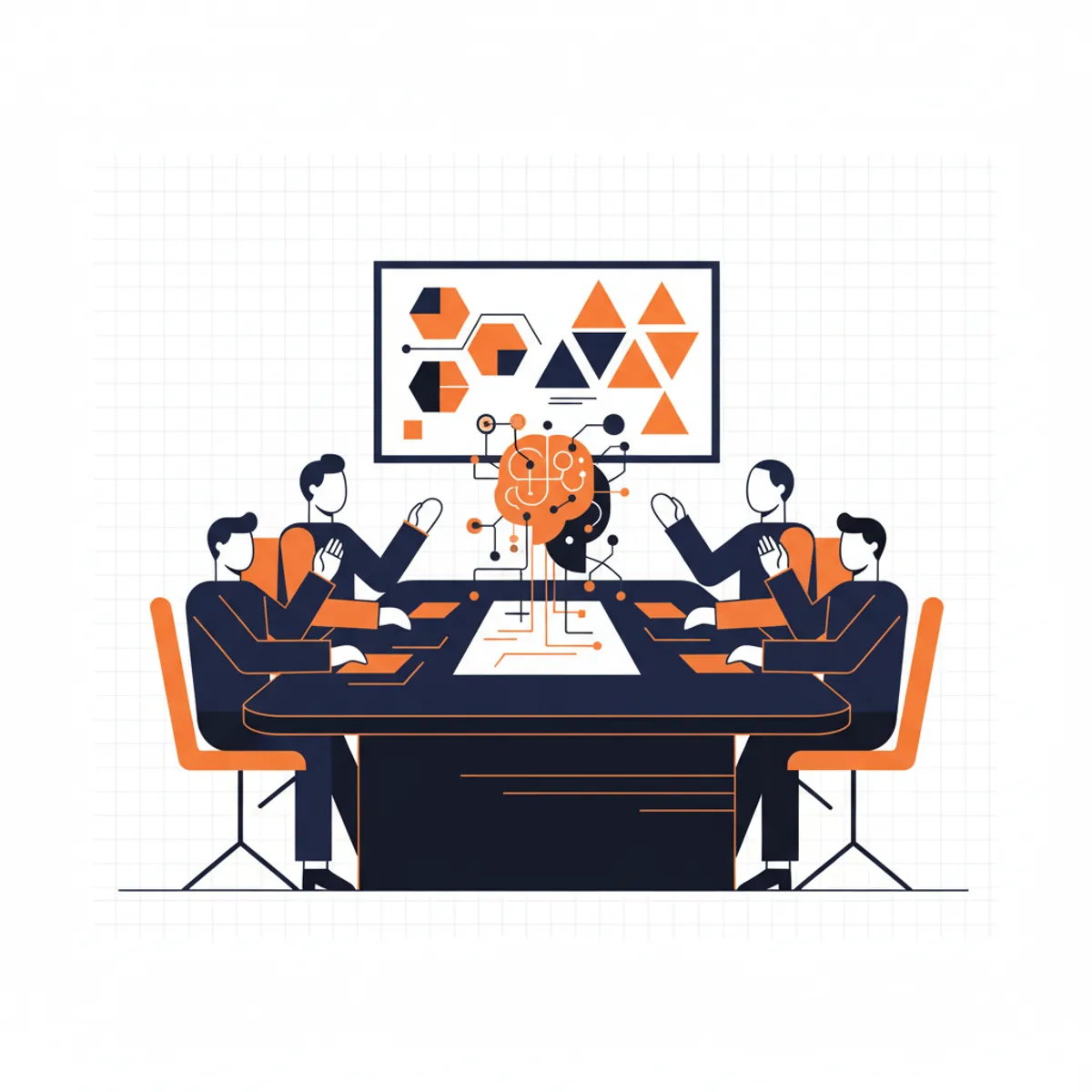 Enterprise board room meeting discussing AI brand authority strategies