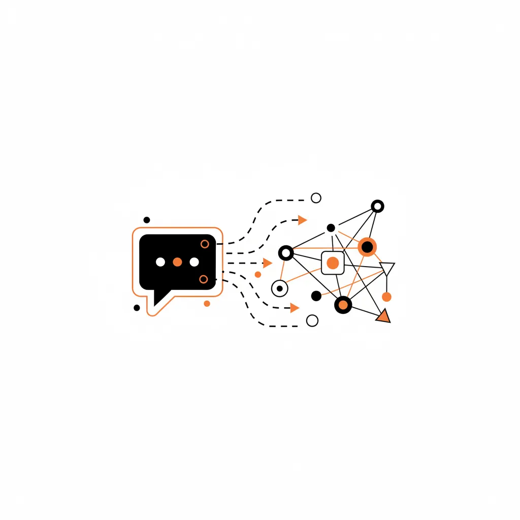 A conceptual illustration of a digital interface showing a question being answered by an AI engine.