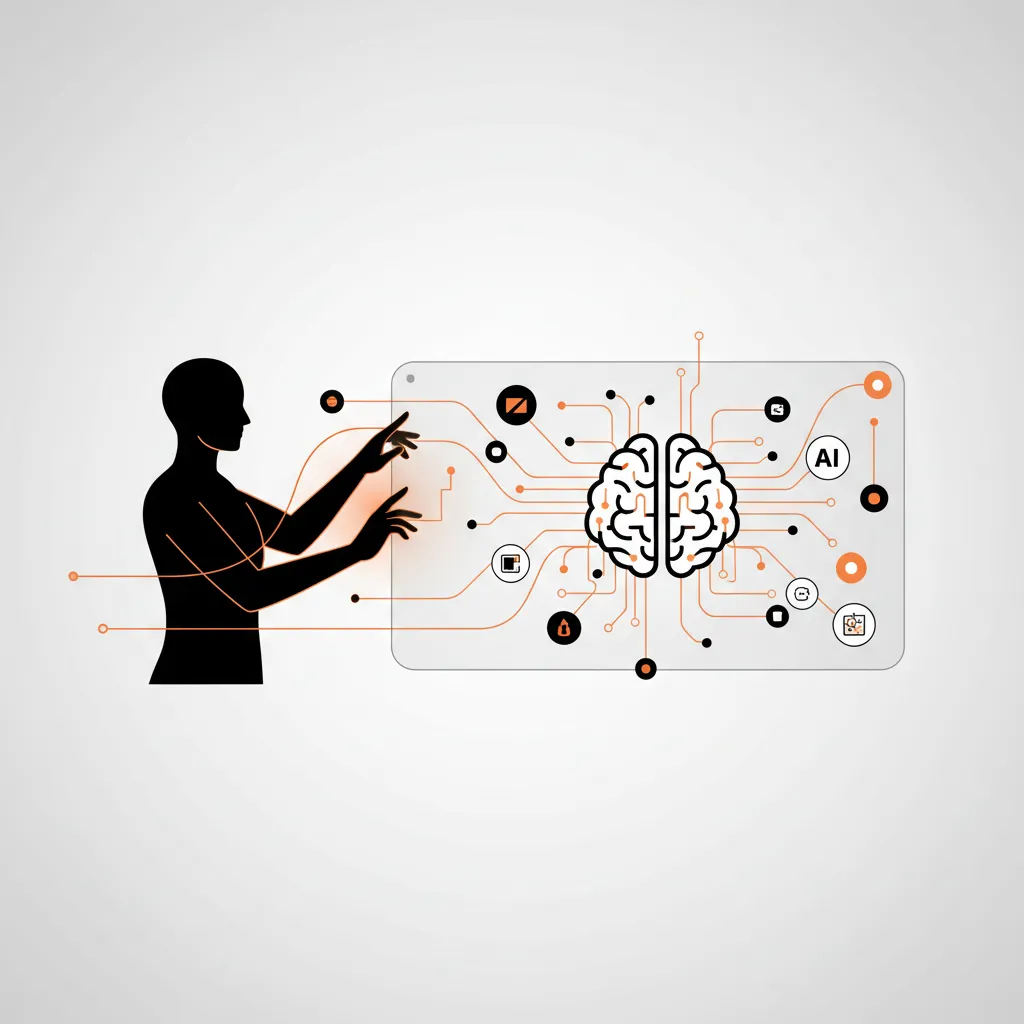 Minimalist flat vector illustration of an AI assistant processing search data for a user.