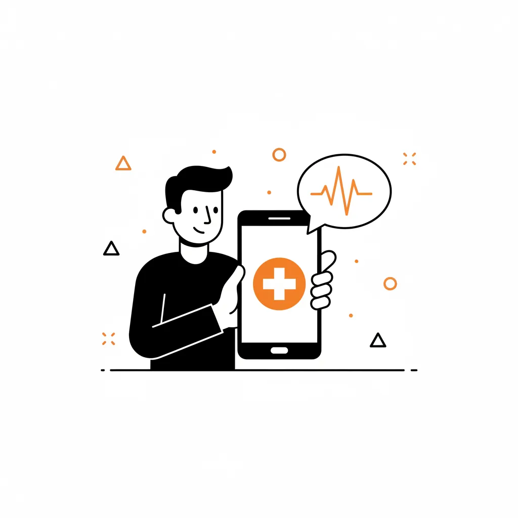 An illustration of a patient interacting with a digital healthcare AI assistant.