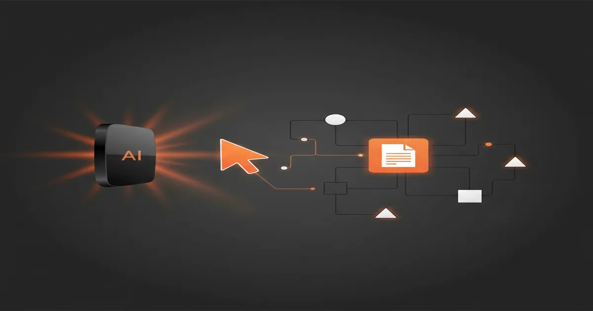 Minimalist illustration of an AI brain selecting a document from a digital library.