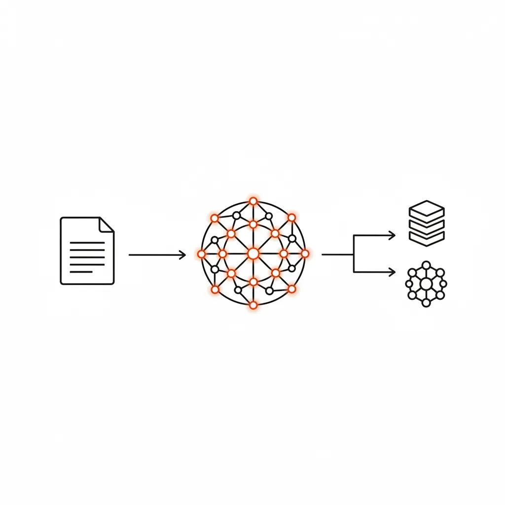 A professional diagram showing the flow of content processing through an AI model using vectors and entities.