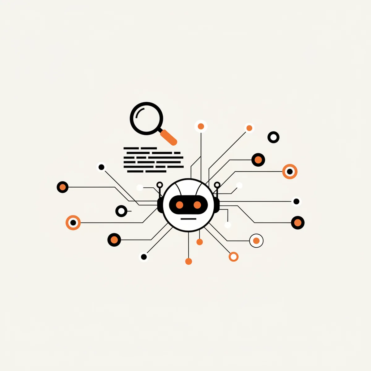 A minimalist illustration showing a website being scanned by an AI agent, highlighting structured data connections.