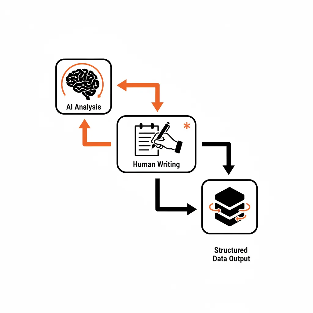 A flow diagram showing the hybrid content creation process for AEO.