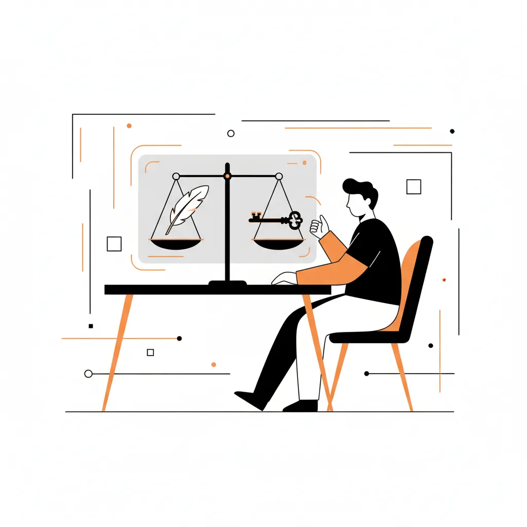 An illustration showing a balance scale weighing a book and a digital AI node.