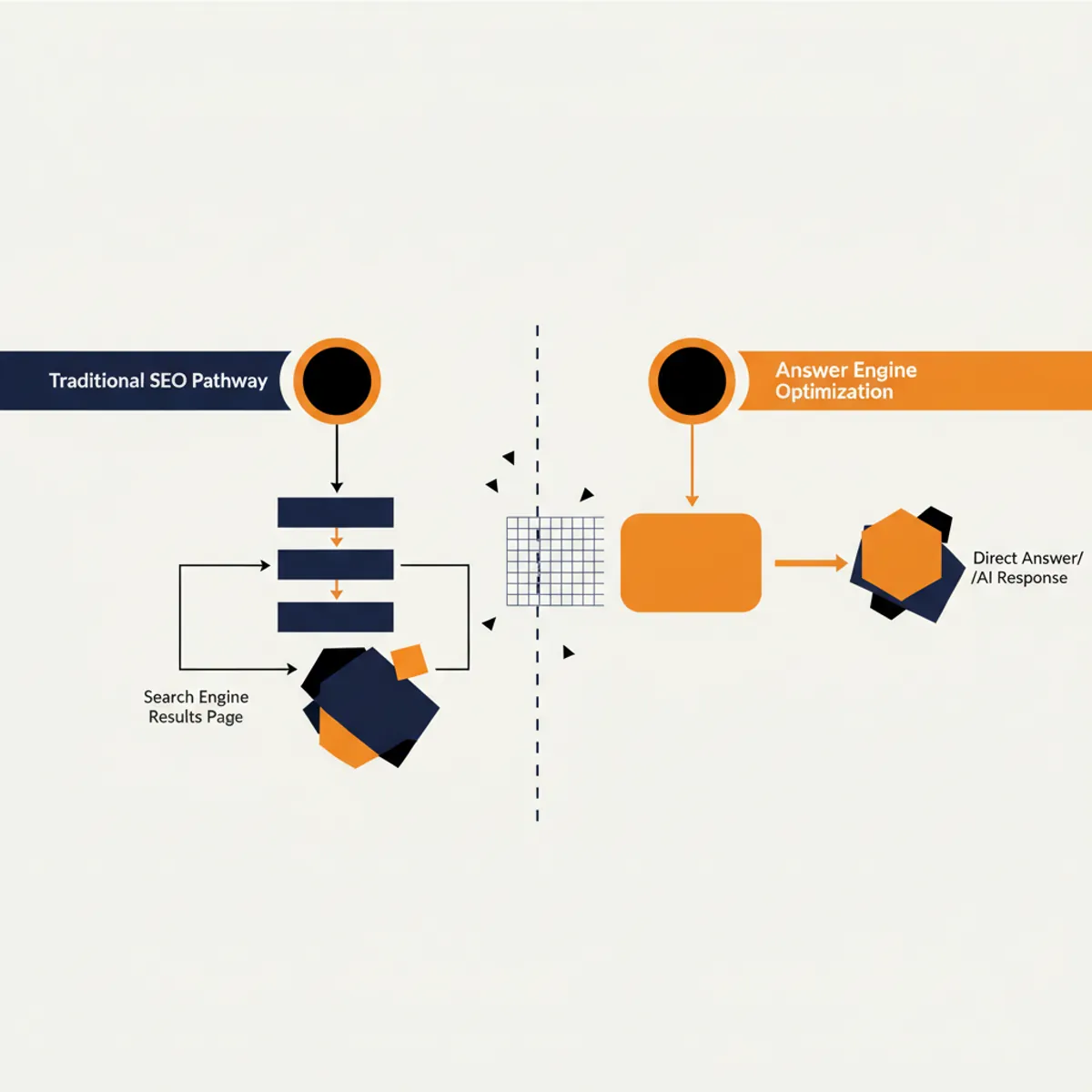 A flowchart comparing Traditional SEO versus Answer Engine Optimization pathways.