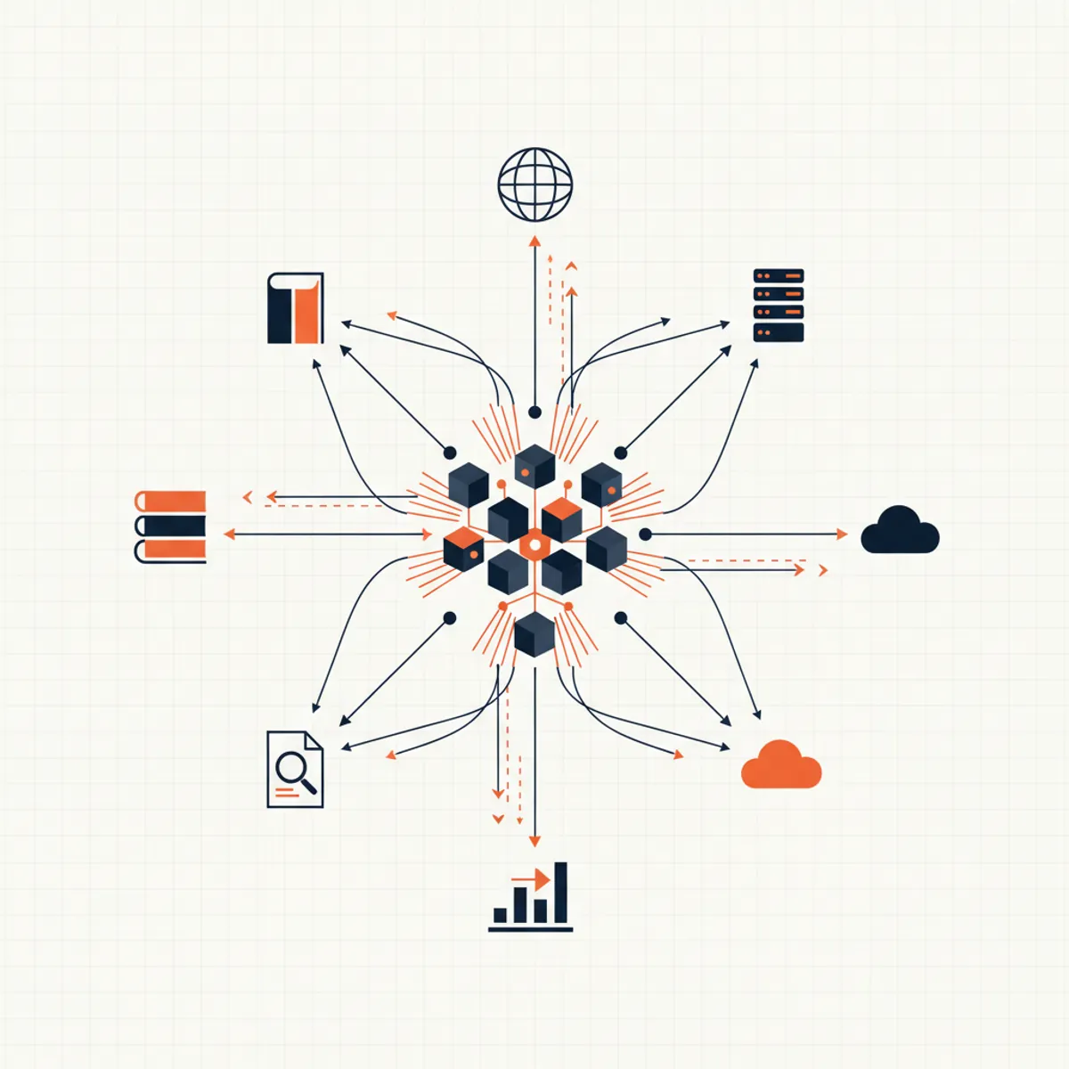 A digital visualization of Perplexity AI fetching citations from diverse data sources