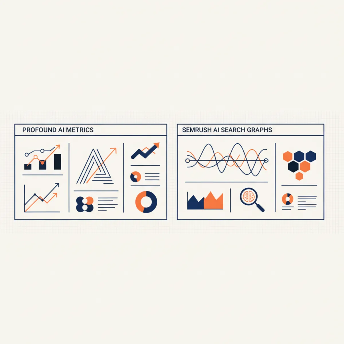 Dashboard comparison showing Profound AI metrics vs Semrush AI search graphs for AEO analysis