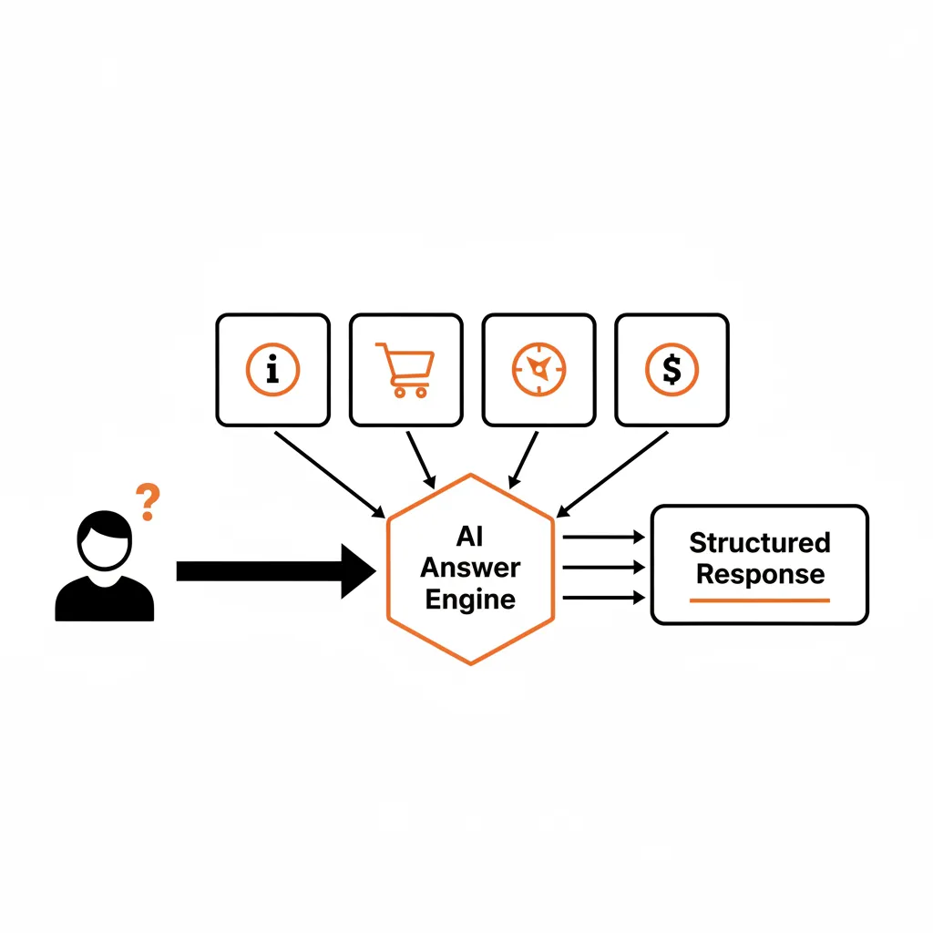 A flowchart showing the process of matching search queries to specific content formats and AI response types.