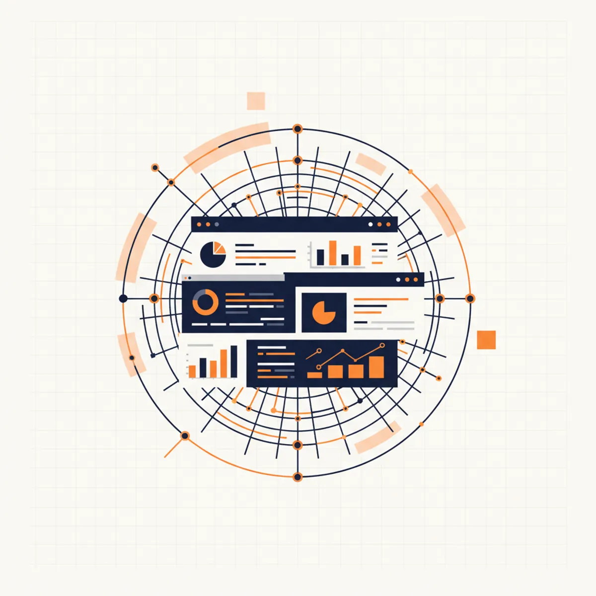A complex digital ecosystem showing a SaaS dashboard being analyzed by an AI neural network interface.