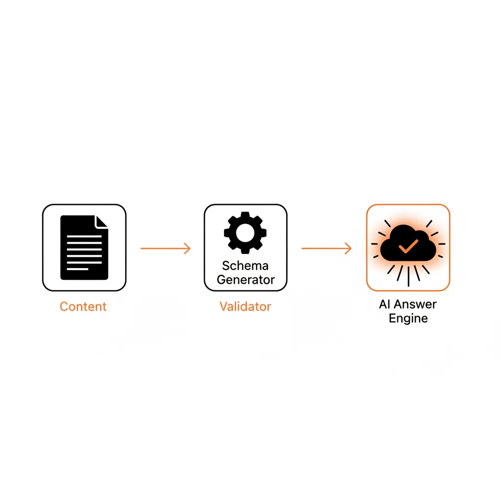 A technical flowchart illustrating the process of schema markup creation and validation.