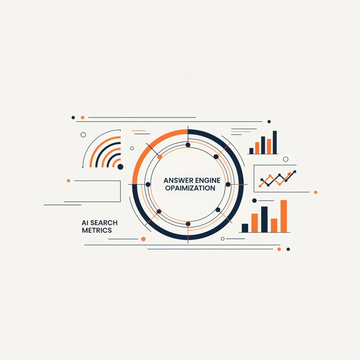 A high-tech digital dashboard showing AI search metrics and interconnected data nodes representing Answer Engine Optimization.