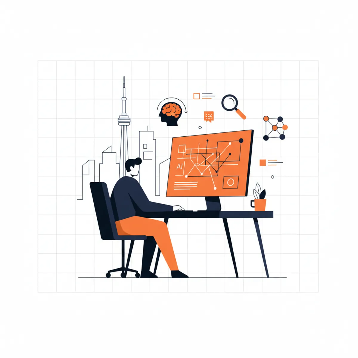 Professional digital strategist analyzing AI search trends in a modern Toronto office
