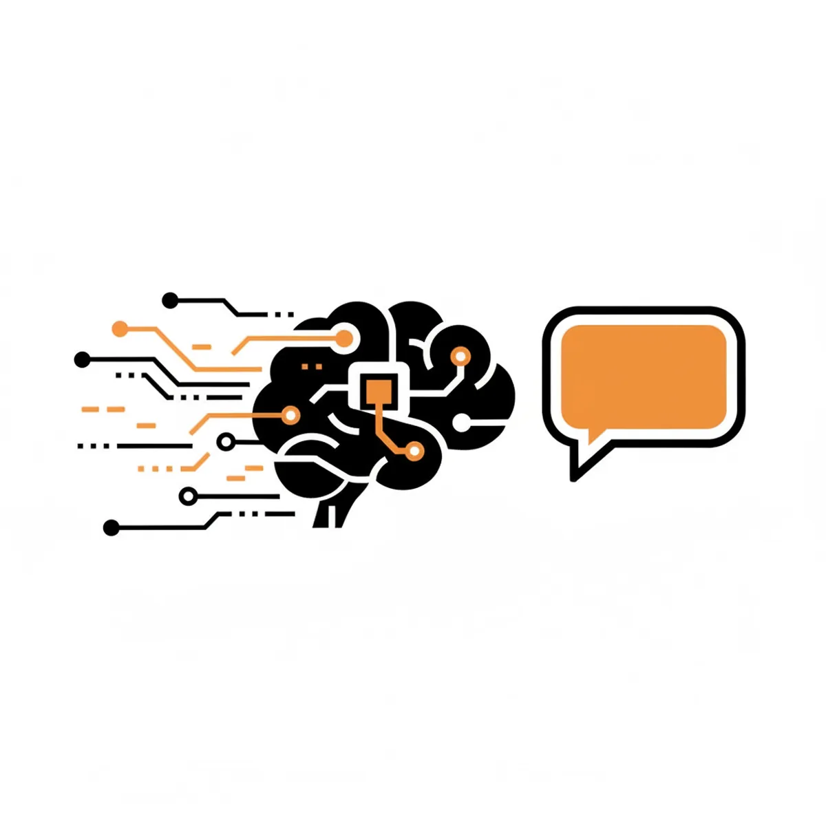 An illustration showing a digital interface synthesizing data from various sources into a single conversational response.