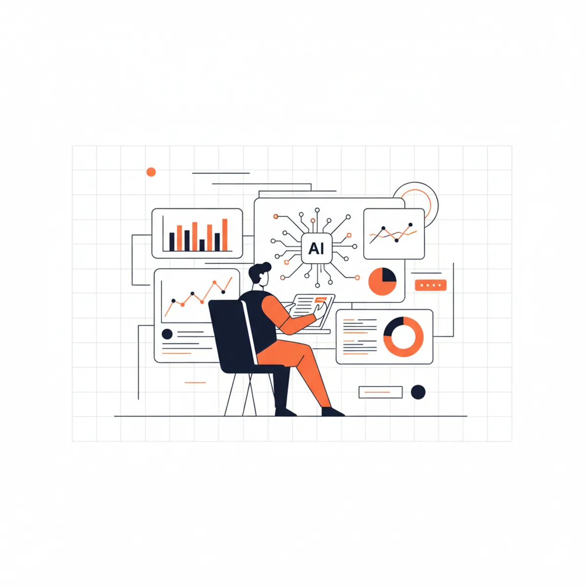 Professional digital strategist analyzing AI search trends on a modern dashboard representing AEO consulting services.