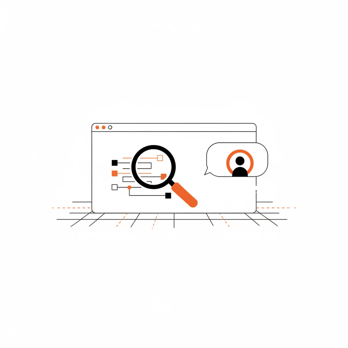 A conceptual illustration showing a search bar transforming into a conversational AI interface.