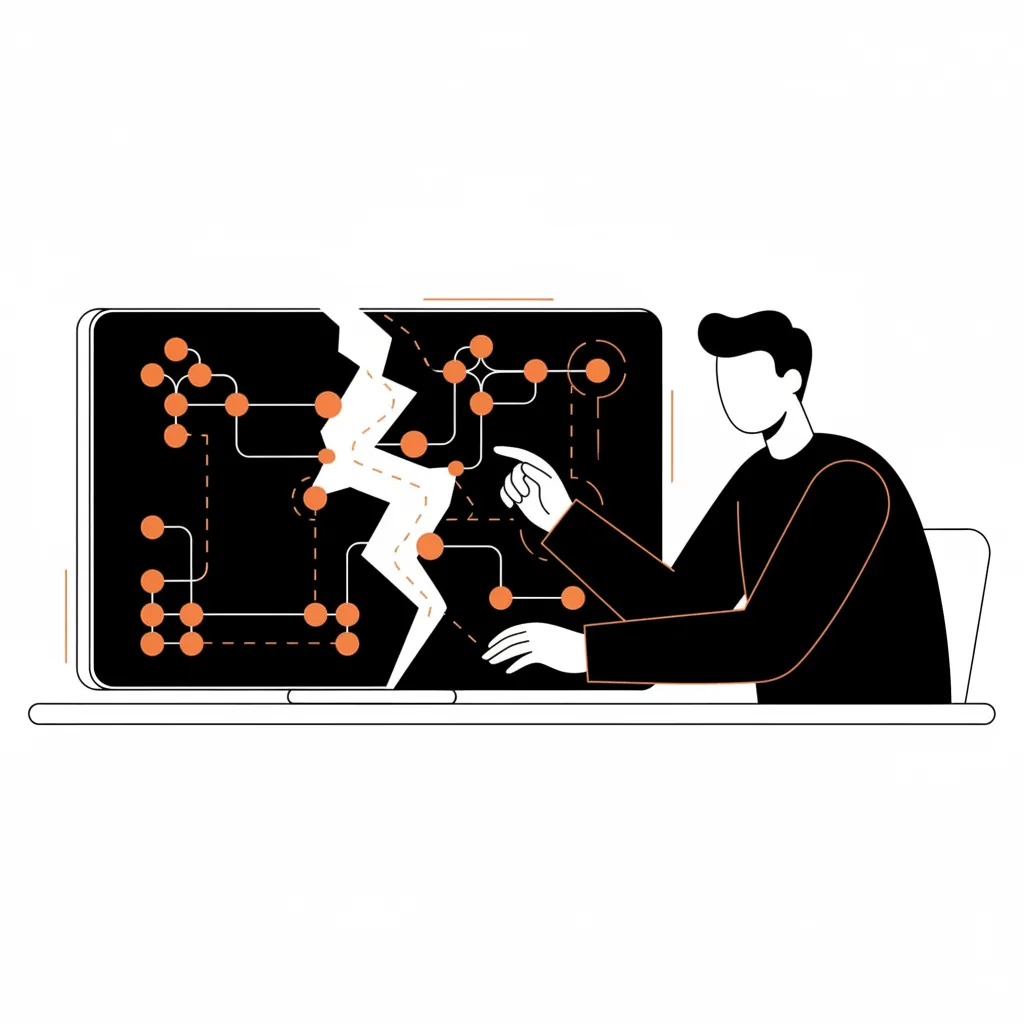 A professional illustration showing a digital screen with AI search results and missing content gaps.
